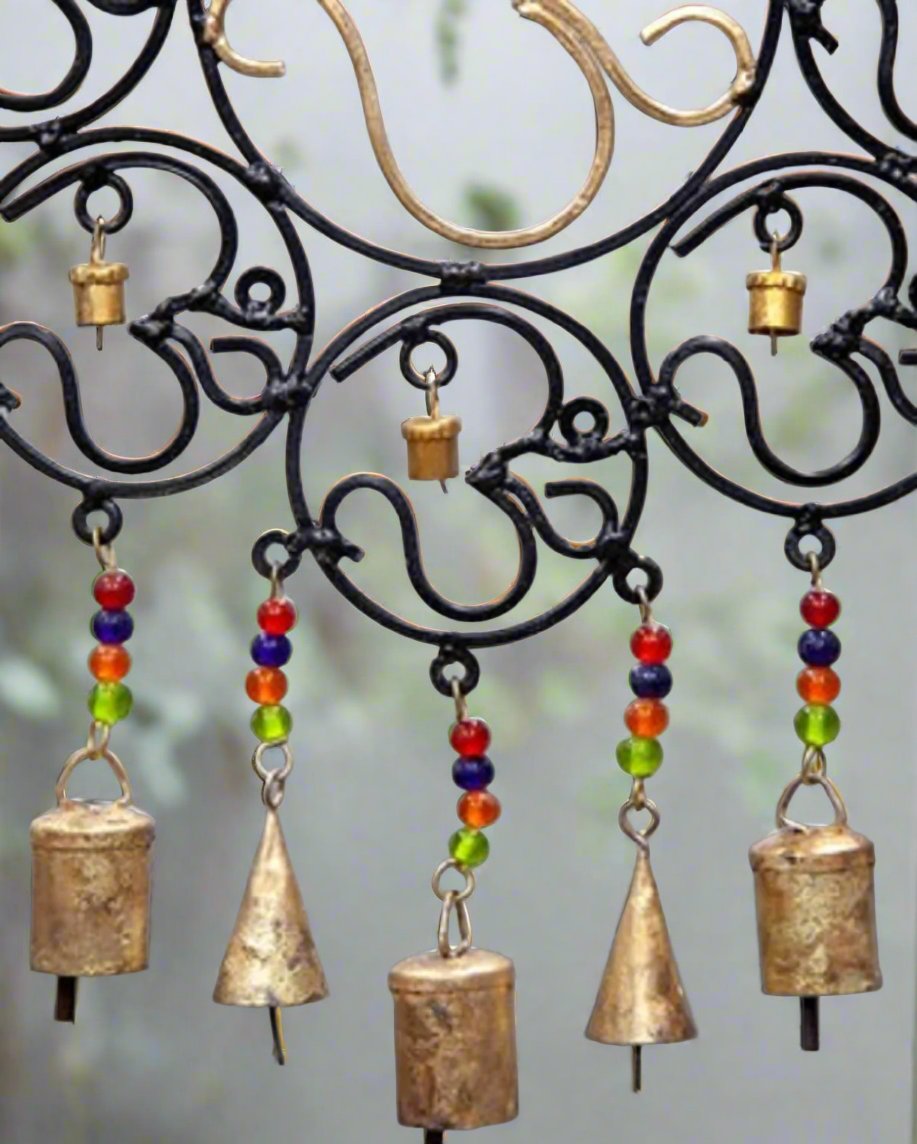 OM Brass Bells with glass beads wall hanging
