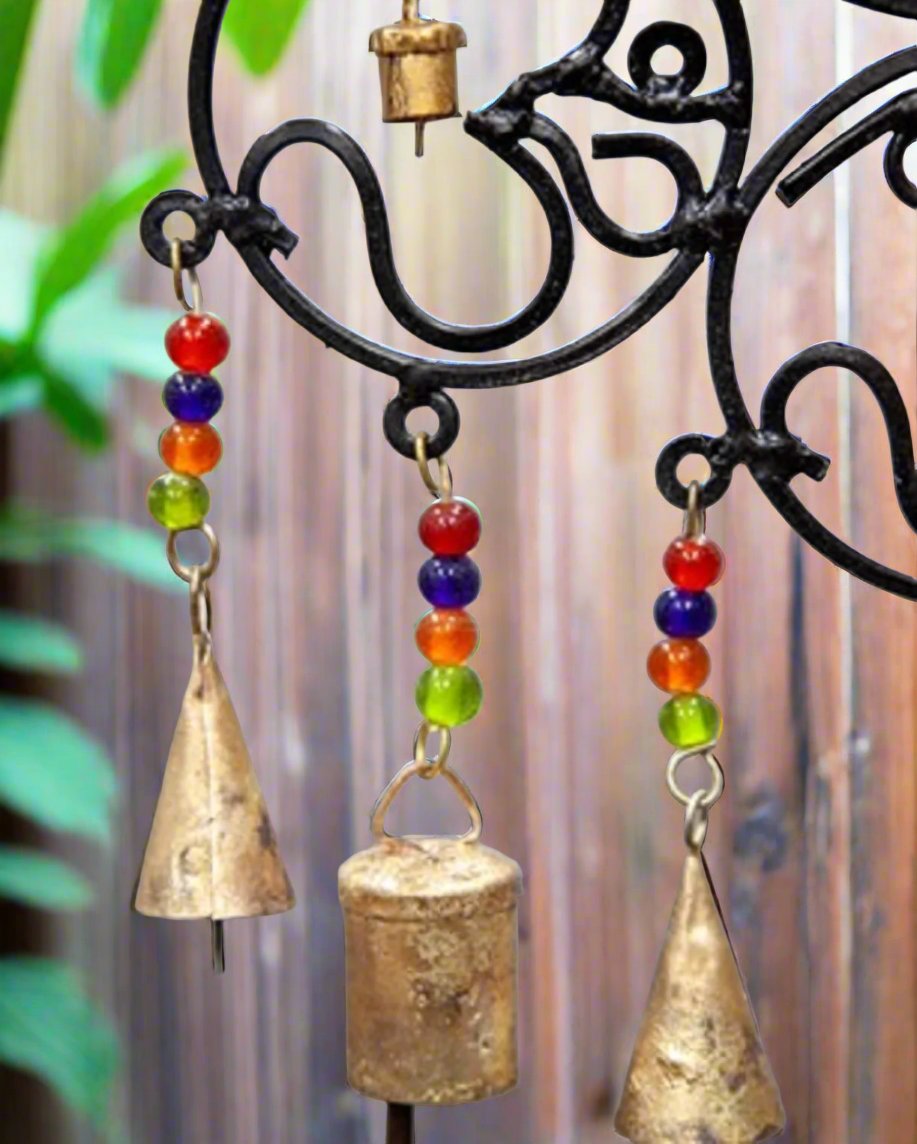 OM Brass Bells with glass beads wall hanging