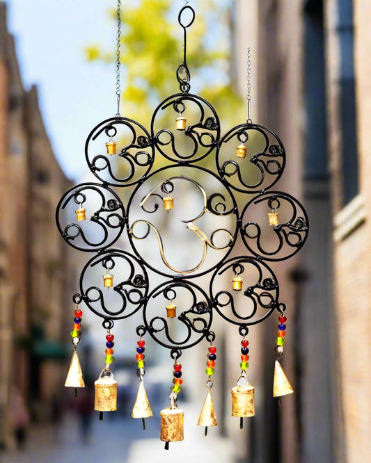 OM Brass Bells with glass beads wall hanging
